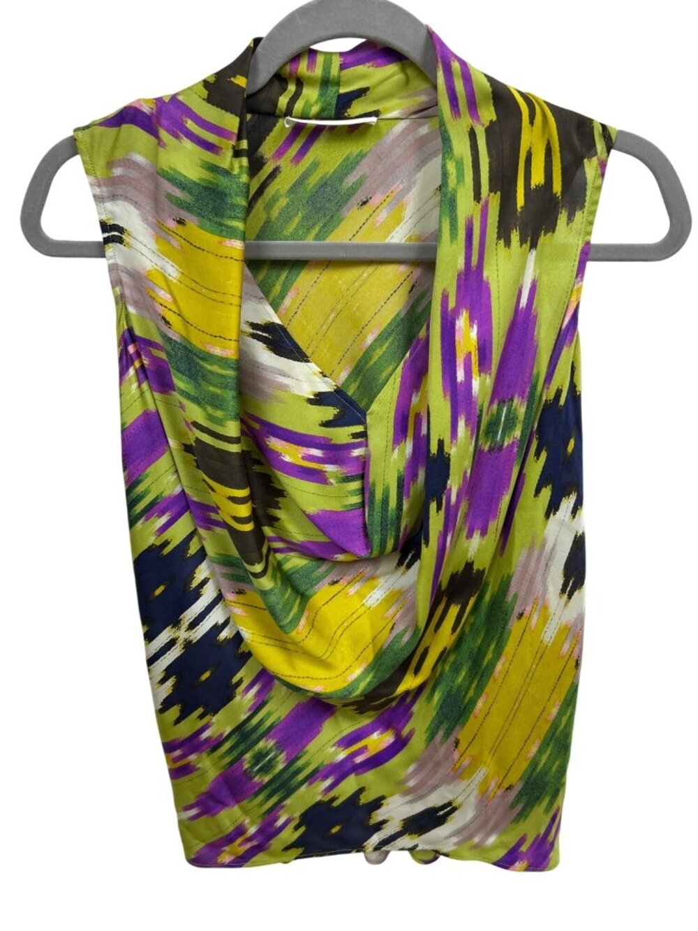 Josie Natori Blouse Top Women's Size XS 100% Silk Cowl Sleeveless Multicolor